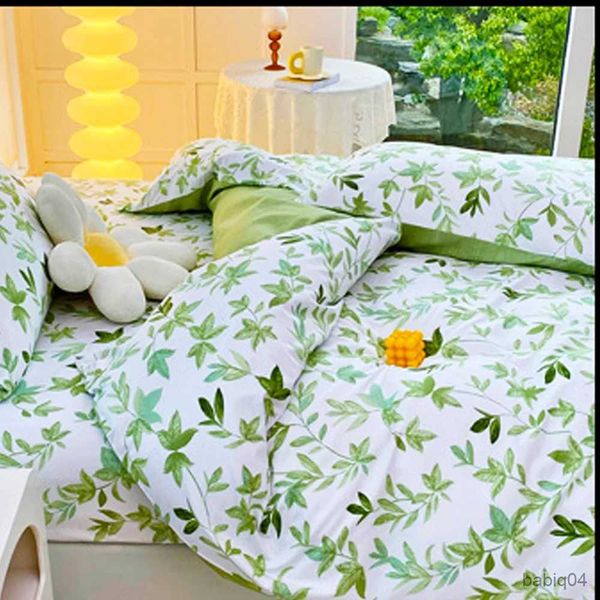 Conjuntos de cama 2/3 pçs conjunto flor verde impressão capa edredão com caso nórdico consolador conjunto cama colcha rainha/rei cama casal