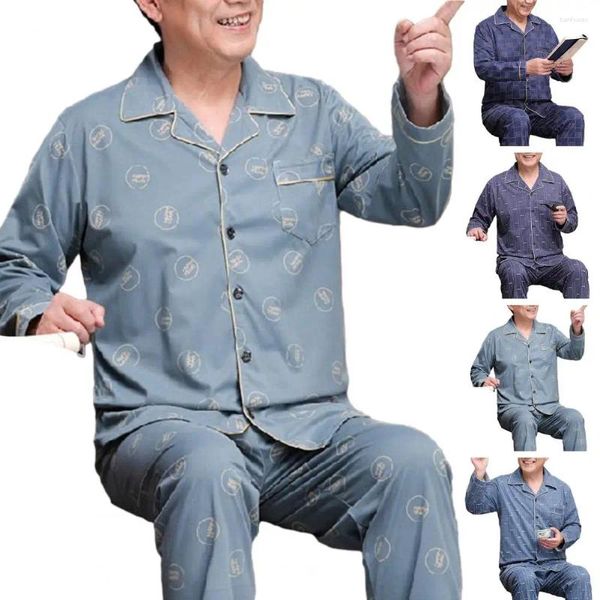 Conjuntos de corrida masculino loungewear conjunto de meia idade do pai primavera verão pijamas com camisa de manga longa solta calças de perna larga para confortável