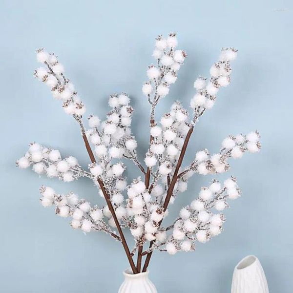 Fiori decorativi 3 pezzi Rami di bacche bianche come la neve 5 Schiuma Realistiche Decorazioni natalizie festive Artigianato fai-da-te Bacche artificiali