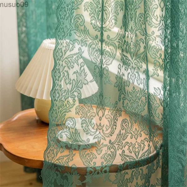 Cortina europeia de renda verde transparente, cortina para sala de estar, quarto, menina, princesa, janela, tule, porta, toalha de mesa