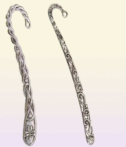Segnalibri in argento antico Cancelleria scolastica Nappe fai da te Charms Curva piatta Fiore Doppio design Ciondolo Accessori per gioielli in metallo 128491124