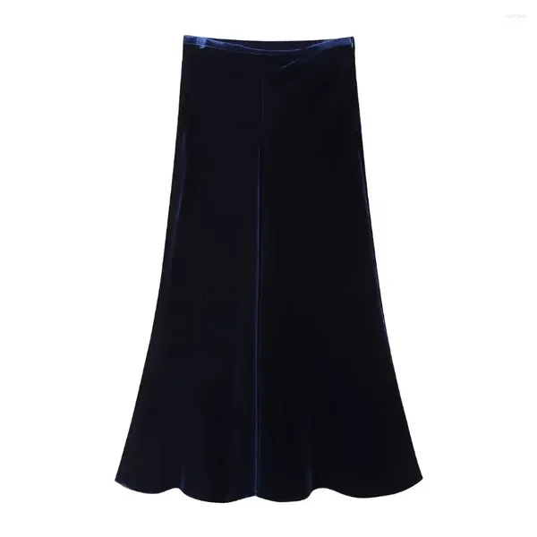 Gonne Midi in velluto da donna Elegante gonna estetica a vita media Donna Moda Orlo svasato Lungo Maxi coreano femminile