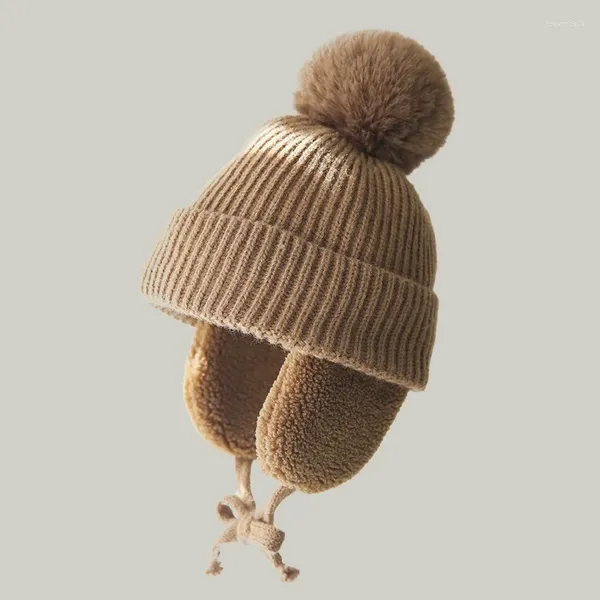 Beralar Kış Bebek Örme Şapka Kuluçkuklar Düz Renkli Pompon Beanie Cap Çocuk Erkek Kız Kalın Sıcak Peluş Koruma Kapakları Gorras