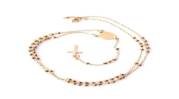 Collana con perline in argento dorato Lunghezza in acciaio inossidabile 52 cm 7 cm Rosario Gioielli religiosi cattolici232i7388801