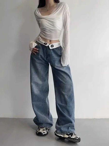 Kadınlar kot houzhou retro y2k kot pantolon bülbeli kpop gyaru sokak giyim geniş mavi denim pantolon harajuku Korean Acubi moda yüksek bel jeans j240217