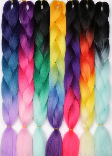 Xpression плетение волос канекалон синтетические вязанные крючком косы 24 дюйма 100 г Ombre двухцветные большие косы Синтетические наращивание волос 9183380