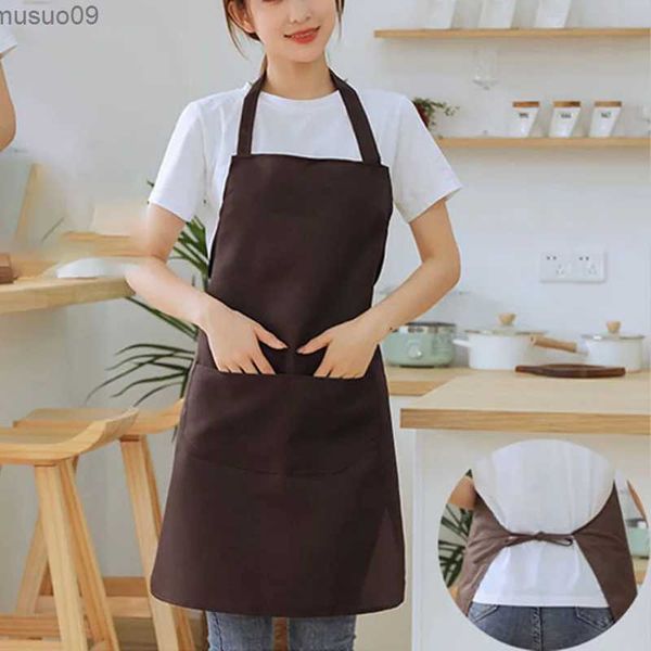 Avental feminino avental simples avental de café impermeável e anti-incrustante toalha de mão com bolsos para trabalho e casa bonito moda