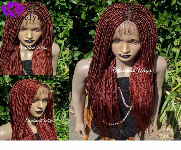 Высококачественный парик с косичками и детскими волосами, черный, коричневый, блондин, медно-красный, синтетический парик спереди, парик с косичками для черных женщин6678082