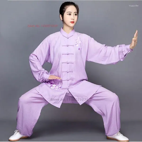Roupas étnicas 2024 Tai Chi Uniforme Tradicional Chinês Wushu Kungfu Terno Algodão Linho Artes Marciais Wing Chun Taijiquan Exercício Manhã