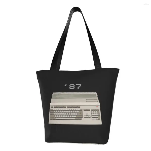 Einkaufstaschen Commodore 64 Amiga 500 Einkaufstasche Damen Custom C64 Computer Canvas Schulter Shopper Handtaschen mit großer Kapazität