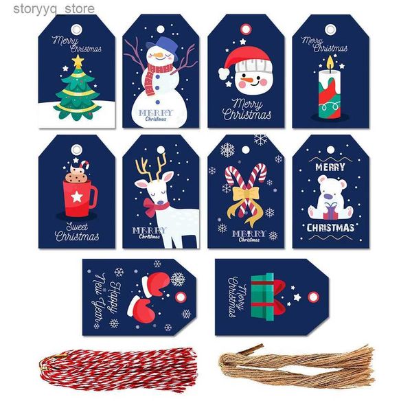 Etiquetas Etiquetas Feliz Natal Etiquetas de Presente Xmas Caixas de Presente Sacos Pendurar Tag Natal Ano Novo Fontes de Festa Embalagem Decoração Cartões 50pcs Mix Q240217