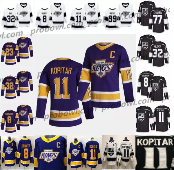 Los''angeles''kings'2021 Обратные ретро -майки Anze Kopitar 55 Quinton Byfield Drew Doughty Brown Iaallo Carter Jonathan Quick Toffoli