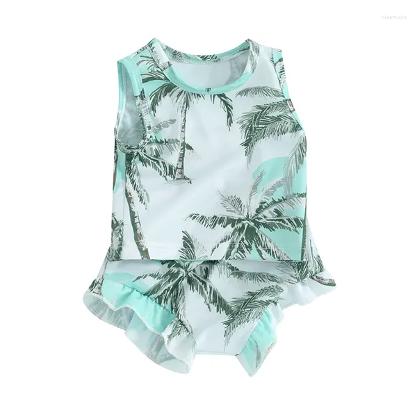 Kleidungssets Baby Girls Bikini Beach Badebekleidung 2 Stück Badeanzüge Tropical Tree Print Weste Shorts Badeanzüge Badeanzüge