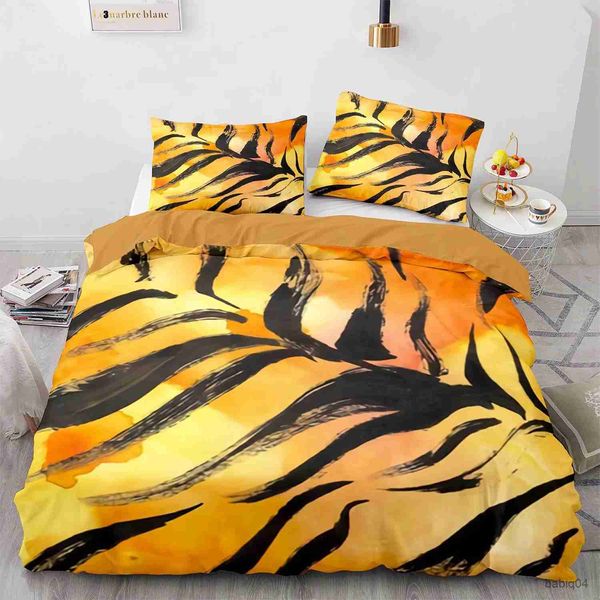 Conjuntos de cama Tiger Stripes Print Capa de edredão Conjunto de cama de leopardo Amarelo Animal Stripes Queen/King/Full/Twin Size 2/3pcs Capa de edredão de poliéster