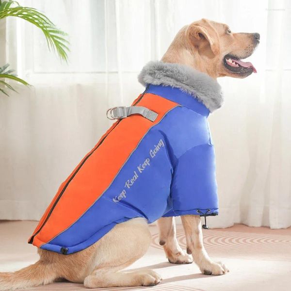 Vestuário para cães roupas para animais de estimação gola de pele de inverno mais veludo engrossado roupas grandes moda contrastante cor costura casacos de algodão quente