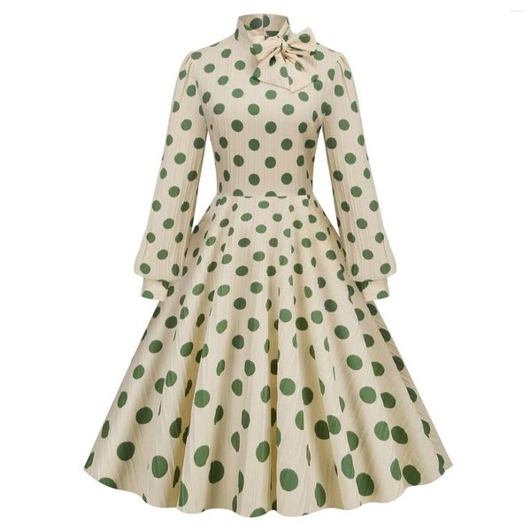 Vestidos casuais verão retro vintage rockabilly vestido elegante manga curta amarelo verde bolinhas uma linha balanço mulheres sexy cocktail