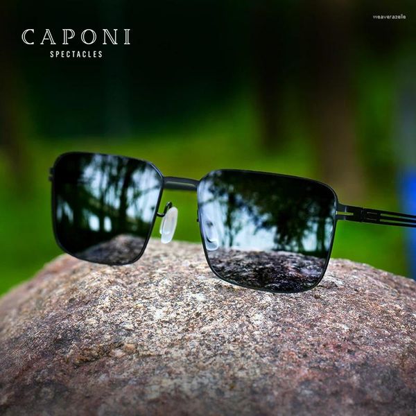 Güneş Gözlüğü Caponi Naylon Lensler Erkekler Polarize Dış Mekan Sürüş Alaşım Güneş Gözlükleri UV400 Vida Yok Tasarım Gölgeleri CP5012