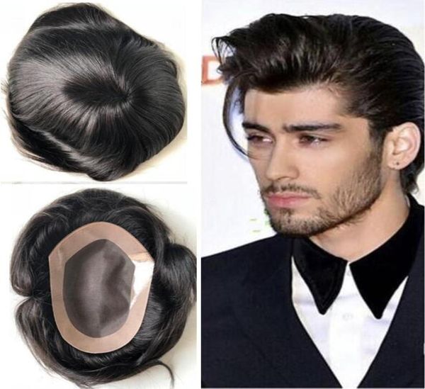 Siyah Erkekler İçin Dantel Peruk Toupee Mens Dantel Çoraplar Mono Dantel NPU Toupee Saç Yedek Erkekler Toupee İnsan Saçları Bakire Brazilia6138448