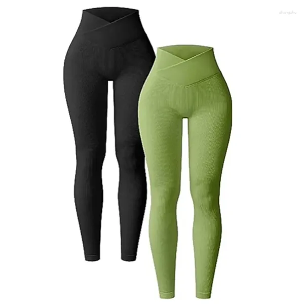 Pantaloni da donna Leggings per il sollevamento dei glutei a vita alta slim fit per le donne Pantaloni da yoga senza cuciture lunghi fitness tinta unita a coste