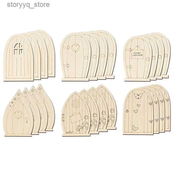 Etiquetas Tags Porta de fada de madeira inacabada DIY Miniatura Elf House Portas de madeira Artes Artesanato Decoração de jardim doméstico Pequenas fatias de madeira em branco 10pcs Q240217