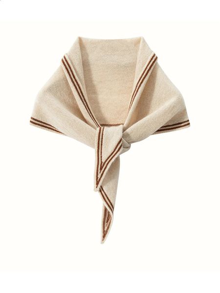 Женский кашемировый треугольный шарф, маленькая шаль, теплая шаль, аппликация в полоску, весенний многоцелевой капюшон, мягкие вязаные аксессуары из пашмины 240201