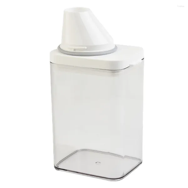 Dispensador de sabão líquido, grande capacidade, plástico, recipiente de pó de lavagem, caixa de armazenamento à prova de vazamento, com copo de medição e bico derramável