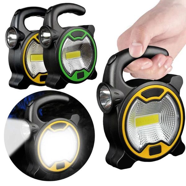 Lanterne portatili Alimentate a batteria COB LED Lampada da lavoro Lanterna portatile Torcia per tende da esterno Luci da campeggio con maniglia senza