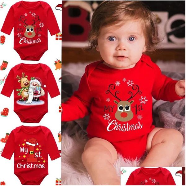 Pagliaccetti Tute natalizie Born Baby Red Cotton Manica lunga per pagliaccetto Triangar Tuta Designer di lusso Abbigliamento per bambini Tuta Drop Dhvyd