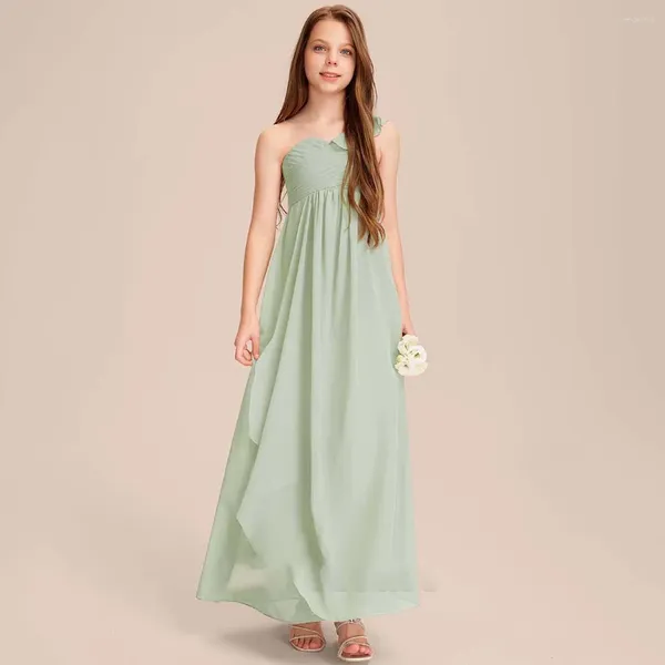 Mädchenkleider Erstkommunionkleid Flower Gress Chiffon Junior Brautjungfer A-Linie One Shoulder Bodenlang 2-15T