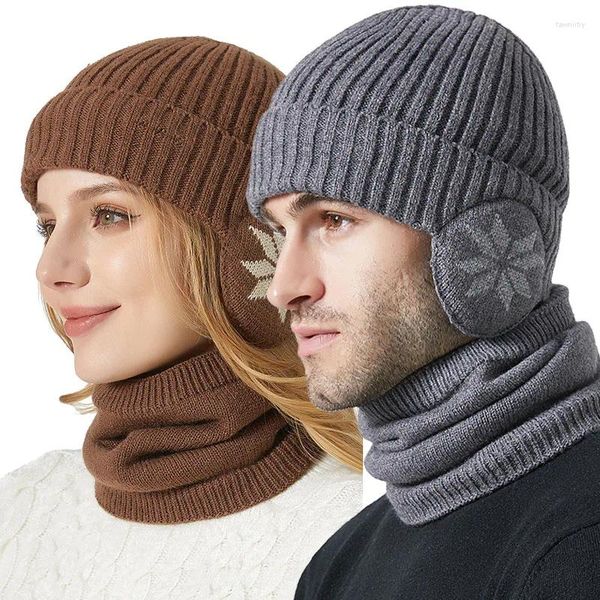 Berets chapéu de malha para homens e mulheres inverno com protetores de orelha ao ar livre acessórios de bonés quentes