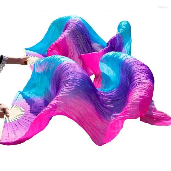 Sahne Giyim İpek El yapımı dans fanları 180x90cm 1 çift göbek performansı şerit renkleri turkuaz mor gül