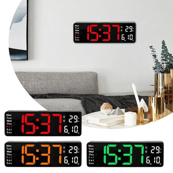 Настенные часы Большие светодиодные цифровые часы Отображение температуры, даты и дня USB-пульт дистанционного управления