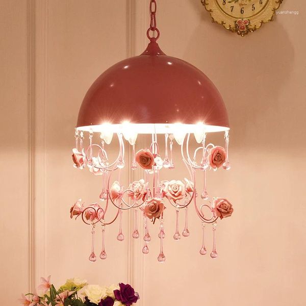 Lustres decoração de casamento rosa rosa luzes pingente para quarto crianças menina iluminação pendurado lâmpada vestir