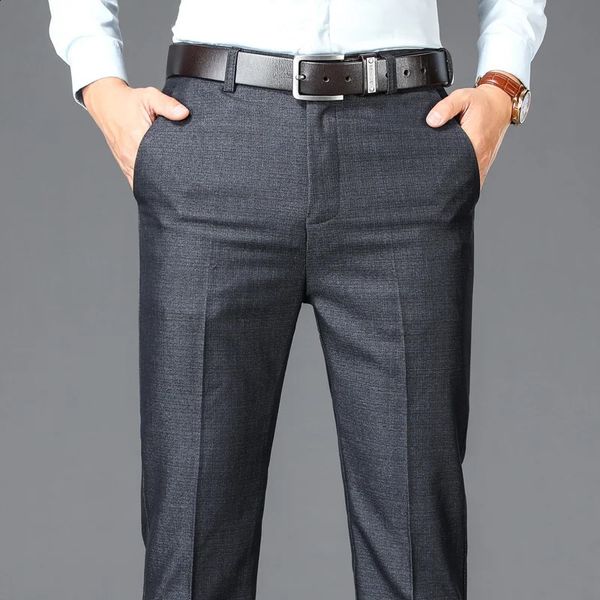 Pantaloni da completo casual da lavoro da uomo pantaloni formali da ufficio dritti a vita alta solidi pantaloni lunghi da completo stile classico da uomo taglie forti 240124