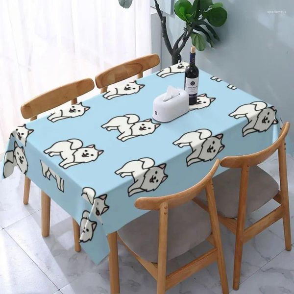 Tischdecke, rechteckig, wasserdicht, mit Samojeden-Hundemuster, passgenaue Tischdecke mit Tierrückenkante für Picknick