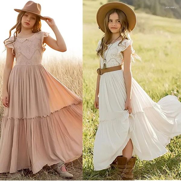 Mädchen Kleider Kurzarm Spitze Weihnachten Kleid Sommer Kinder Boho Lange Für Mädchen Jahr Party Kinder Rückenfreie Urlaub Kleidung