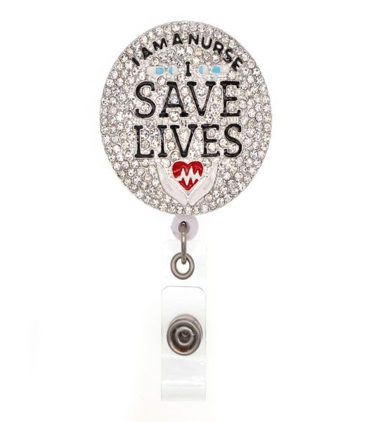 10 pezzi di cristallo SAVE LIVES I AM A Porta badge retrattile smaltato da infermiera1036107