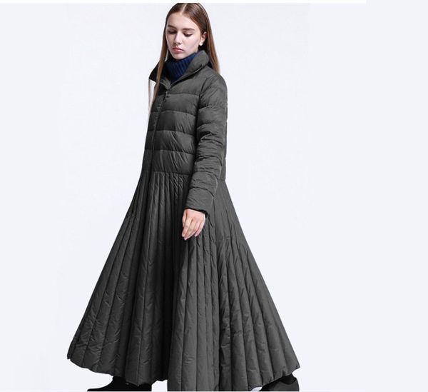 Winter Modische große Größe Rock Stil erweiterte Daunenjacke 90 weiße Entendaunen erweiterte verdickte Damen langen Stil Mantel