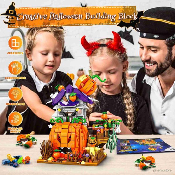 Blocos ToylinX Halloween Pumpkin House Building Set 723 PCS Decoração de Halloween Blocos de construção de cabine brinquedos compatíveis com presentes de festa