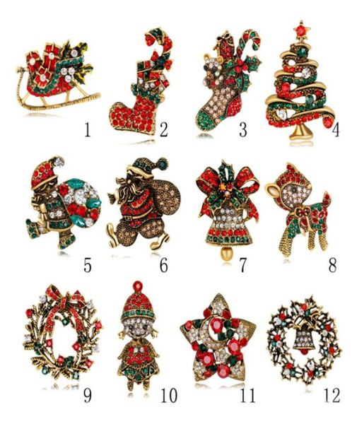 Nuovi regali di NATALE Gioielli Intero albero di Natale Spille Lega vintage Multicolor Cristallo Spilla di Natale Bouquet Perni di costume In2360419