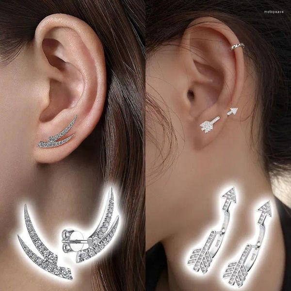 Brincos de parafuso prisioneiro folha seta zircão longo dipper gancho de orelha clipe para mulheres cristal coreano escalada lobe piercing jóias