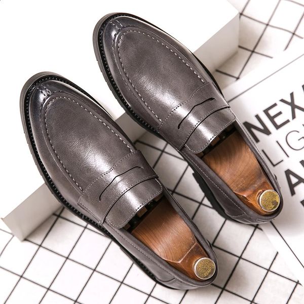 Black Men Spring Autumn and Dress Supothers Couro casual para tendência de moda masculino British Style Slip On Shoes 240125 110