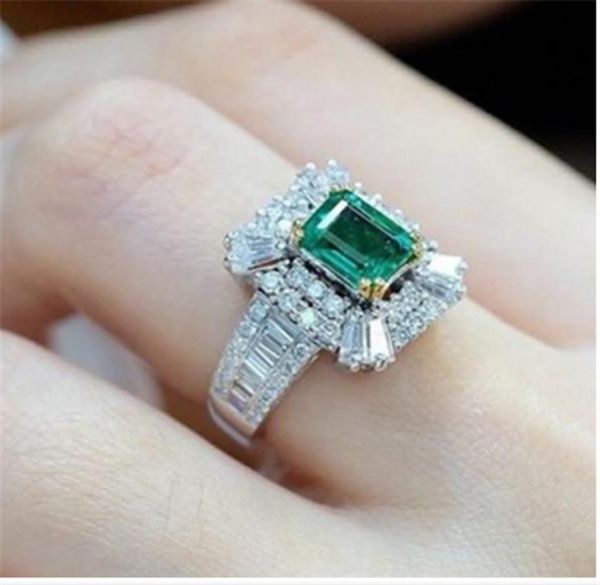 Nova chegada mais vendido jóias de luxo 925 prata esterlina princesa corte esmeralda pedras preciosas festa feminino casamento anel de noiva para love7672760