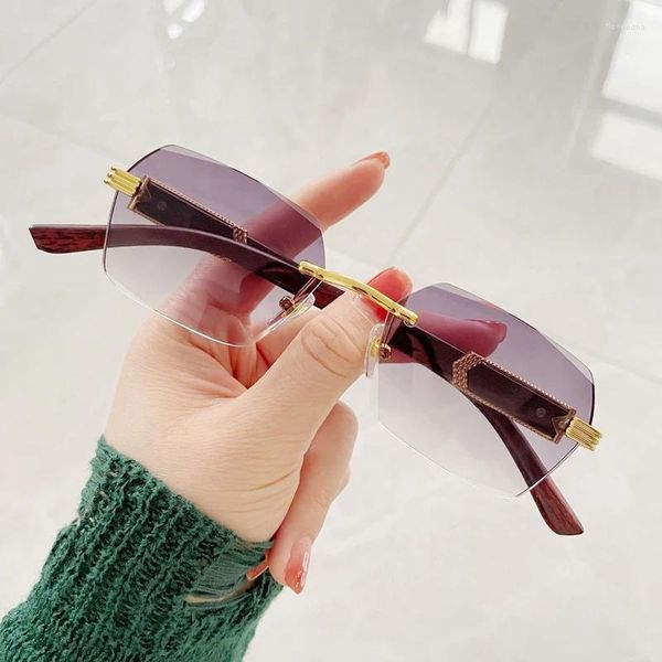 Sonnenbrille Randlose Quadratische Frauen Männer Markendesigner Vintage Sonnenbrille Luxus Mode Retro Spiegel Farbverlauf