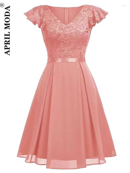 Partykleider übergroße Spitzenchiffon Kurzabschlusskleid elegante rosa blaue schwarze Flare -Ärmel plissierte Midi Cocktailkleid Geburtstag für Frauen