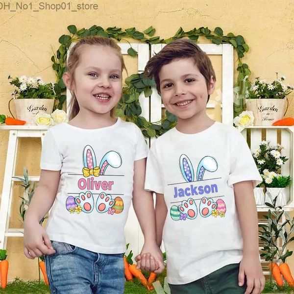 T-Shirts Özel Adı Paskalya Kids T-Shirt Kişiselleştirilmiş Tavşan Türü Gömlek Kız Kızlar Kıyafetleri Çocuklar Day Günü Hediye Tee Çocuk Gömlek Q240218