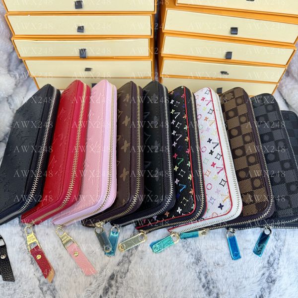 Lüks çanta torbası tasarımcısı cüzdan deri cüzdan kadın fermuarlı uzun kart tutucular madeni cüzdanlar egzotik debriyaj cüzdanları gösterir mektup erkek cüzdanlar kutu ile çanta