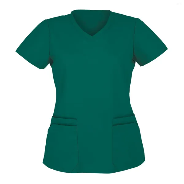Женские футболки, скрабы для кормления, топы, рубашка, повседневная женская мода 2024, с коротким рукавом, с v-образным вырезом, рабочая форма, блузка, однотонная