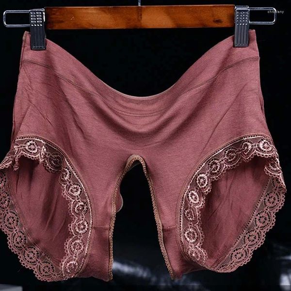 Cuecas masculinas Plus Size Shorts Lace Mid-cintura Algodão Modal Sexy See-through Open Crotch Cuecas Cuecas