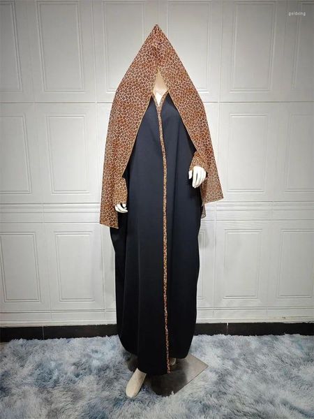 Ethnische Kleidung Khimar Hijab Frauen Muslim Schwarz Chiffon Offener Kimono Lässig Leopard Kontrastfarbe Abayas Marokkanische afrikanische Robe